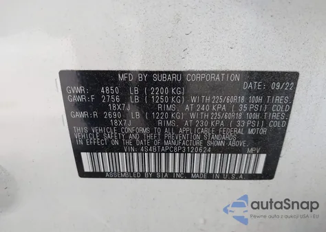 2023 Subaru Outback Touring из США, поврежденный, VIN 4S4BTAPC8P3120624